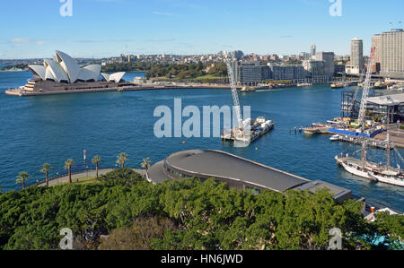 Sydney, Australia - 18 Luglio 2014: Veduta aerea del porto di Sydney Opera House & Circular Quay Foto Stock