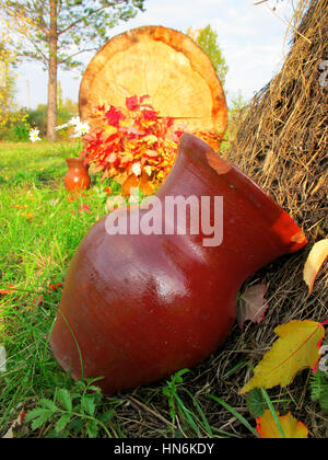 Autunno del paese ancora vita crock e pagliaio Foto Stock