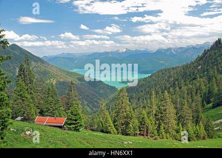 Il bellissimo panorama di Walchensee nelle alpi bavaresi Foto Stock