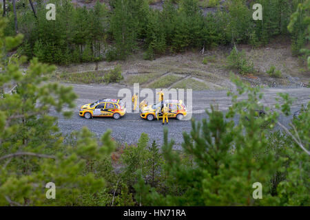 Asbest, Russia Luglio 31, 2016 - Rally "Ecover 2016" quarta tappa del campionato russo 2016 , l'auto Lada Kalina, R3 classifica Foto Stock