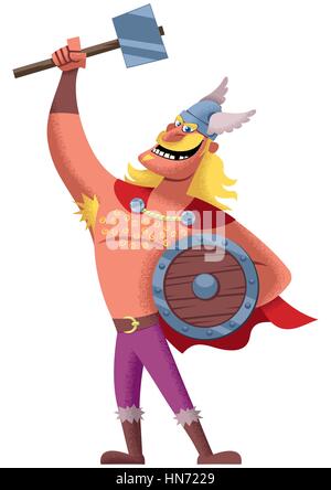 Cartoon Viking su sfondo bianco. Illustrazione Vettoriale