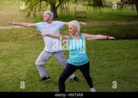 Coppia senior esercitare insieme nel parco Foto Stock