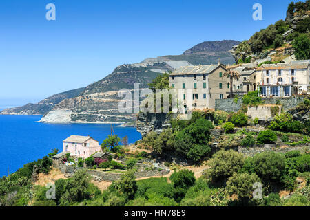Vista del villaggio di Nonza, Cap Corse ,Corsica, Francia Foto Stock