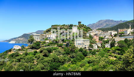 Vista del villaggio di Nonza, Cap Corse ,Corsica, Francia Foto Stock