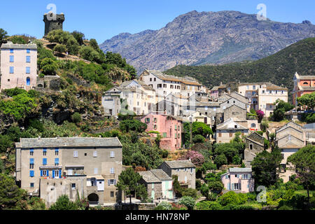 Vista del villaggio di Nonza, Cap Corse ,Corsica, Francia Foto Stock