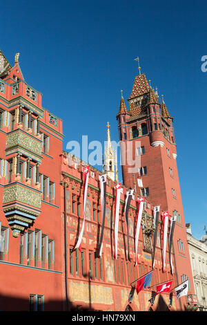 La Svizzera, Basilea, Rathaus (municipio) facciata. Foto Stock