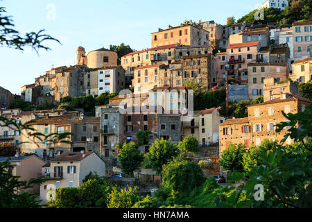 Villaggio sulla collina di Oletta, Corsica, Francia Foto Stock