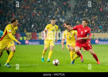 11 novembre 2016: Robert Lewandowski #9 di Polonia la squadra nazionale durante la Coppa del Mondo di qualificazioni 2018 gioco tra la Romania e la Polonia a livello nazionale stadio Arena, Bucarest, Romania ROU. Foto: Catalin Soare / SportAction.ro |Copyright: CronosFoto/Catalin Soare| Foto Stock