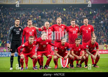 11 novembre 2016: Polonia team prima dell'inizio della Coppa del Mondo di qualificazioni 2018 gioco tra la Romania e la Polonia a livello nazionale stadio Arena, Bucarest, Romania ROU. Foto: Catalin Soare / SportAction.ro |Copyright: CronosFoto/Catalin Soare| Foto Stock