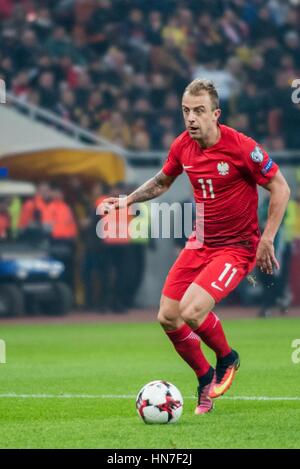 11 novembre 2016: Kamil Grosicki #11 di Polonia la squadra nazionale durante la Coppa del Mondo di qualificazioni 2018 gioco tra la Romania e la Polonia a livello nazionale stadio Arena, Bucarest, Romania ROU. Foto: Catalin Soare / SportAction.ro |Copyright: CronosFoto/Catalin Soare| Foto Stock