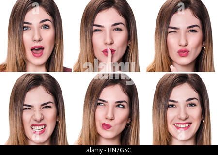 Collage di donna con espressioni diverse Foto Stock