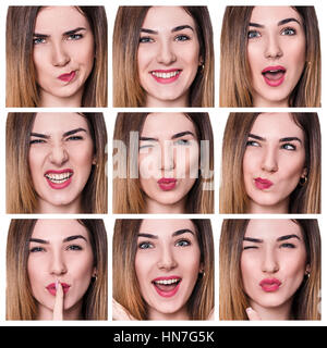 Collage di donna con espressioni diverse Foto Stock