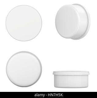 Crema, gel o polvere, grigio chiaro, bianco, Jar può Tappo bottiglia. Bianco su sfondo isolato. Pronto per il tuo design. Imballaggio del prodotto. Il rendering 3D Foto Stock