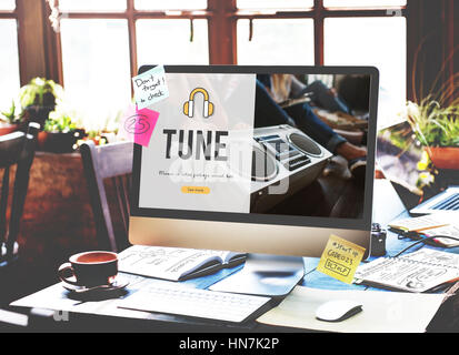 Cuffie musica icona media online Foto Stock