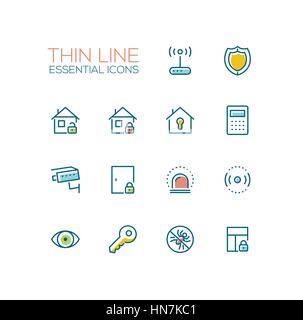 Casa Sicurezza - Sottile linea singolo set di icone Illustrazione Vettoriale