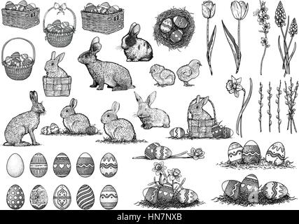 Illustrazione di pasqua, disegno, incisione, line art Illustrazione Vettoriale