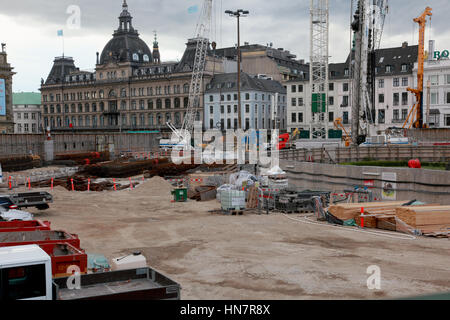 Lavori in corso per la costruzione del nuovo City Circle Line metropolitana di Copenaghen, Danimarca Foto Stock