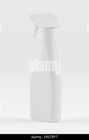 Vuoto bianco di plastica spray flacone di detergente. Modello di confezionamento mockup collezione. Con percorso di clipping incluso. Il rendering 3d. Foto Stock