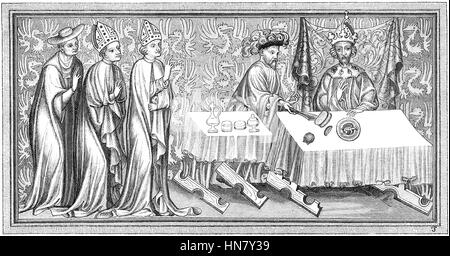 Cena di incoronazione di Carlo IV, nato Venceslao, 1316-1378, re di Boemia e imperatore del Sacro Romano Impero Foto Stock