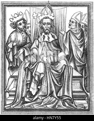 Golden Bull, Carlo IV, nato Venceslao, 1316-1378, re di Boemia e Sacro Romano Imperatore con il suo figlio Wenzel, der Faule Foto Stock