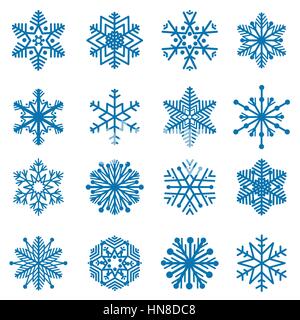 Fiocchi di neve blu icona impostare vacanze inverno simboli isolato Illustrazione Vettoriale