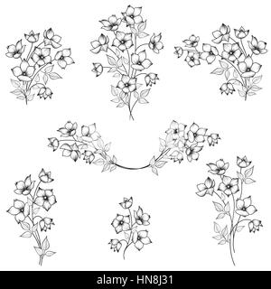 Fiori di elementi di arredamento per il framework. mazzo di fiori per decorazione frame. astratta bordo floreale set. floral posy collezione. Illustrazione Vettoriale