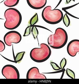 La ciliegia acquerello seamless pattern. succosa frutta e bacche sfondo piastrellato Illustrazione Vettoriale