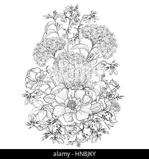 Bouquet di fiori. cornice floreale. prosperare bigliettino. Illustrazione Vettoriale