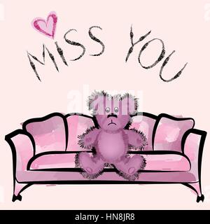 Miss you card con orso Illustrazione Vettoriale