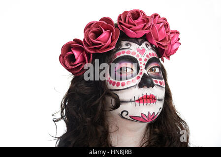 Piuttosto compongono per donna su halloween bianco isolato Foto Stock