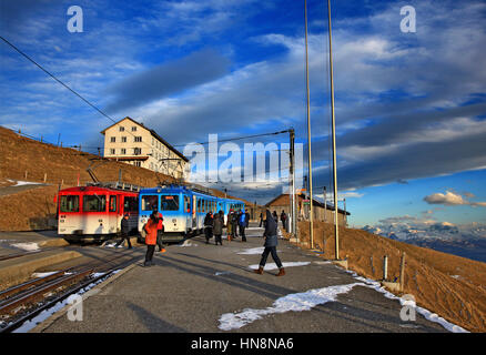 La stazione ferroviaria sulla sommità del monte Rigi, Svizzera Foto Stock