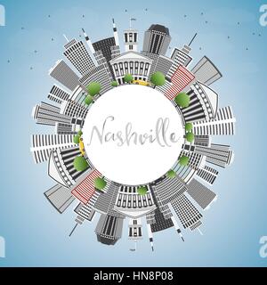 Nashville skyline con edifici grigi, blu cielo e spazio copia. illustrazione vettoriale. viaggi di affari e di turismo con il concetto di architettura moderna. Illustrazione Vettoriale