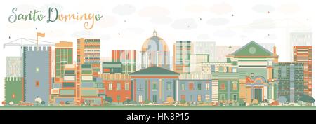 Abstract santo domingo skyline con edifici di colore. illustrazione vettoriale. viaggi di affari e di turismo con il concetto di architettura moderna. Illustrazione Vettoriale