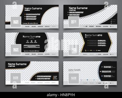 Impostare la dimensione di 851x314 pixel banner per il social network. Modello in nero con diverse forme geometriche e il luogo per le foto. Illustra il vettore Illustrazione Vettoriale