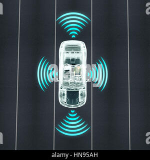 La guida automatica calcolatore elettronico vetture su strada, 3d illustrazione Foto Stock