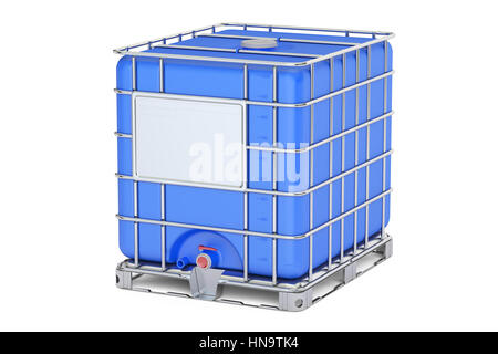 Blue Intermediate Bulk Container closeup, 3D rendering isolati su sfondo bianco Foto Stock