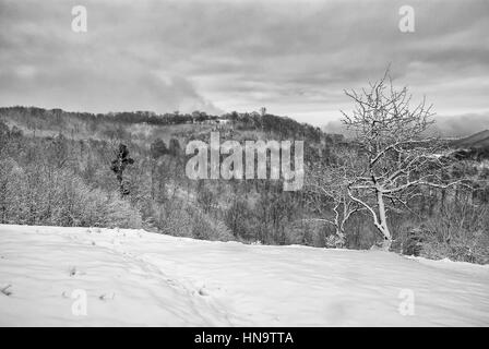 Mountain Oman tra Majdanpek e Donji Milanovac in Serbia, sul fiume Danubio. Il confine tra la Romania e la Serbia. Montagne e foreste coprono Foto Stock