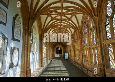 Corridoio del i pozzi medievale Cattedrale costruita nei primi inglese in stile gotico in 1175, Wells Somerset, Inghilterra Foto Stock