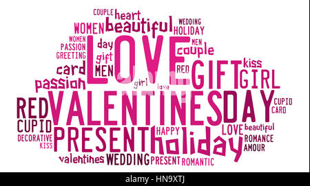 Il giorno di San Valentino e il concetto di amore in parola tag cloud su sfondo bianco Foto Stock