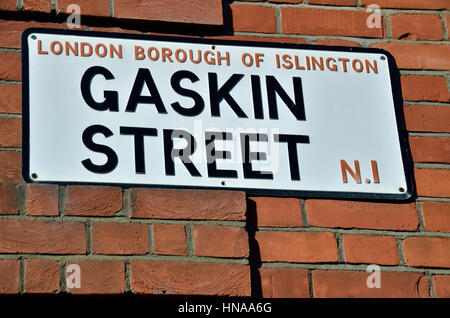 Gaskin Street N1 strada segno, Islington, London, Regno Unito. Foto Stock