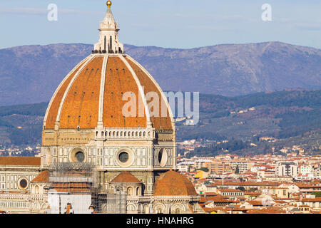 Firenze vista aerea. Il Duomo di Firenze e la cupola del Brunelleschi. Punto di riferimento italiano, Toscana Foto Stock