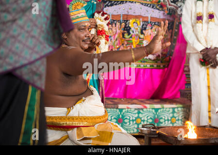 Pujari a nozze indù, Deniyaya, Sri Lanka Foto Stock