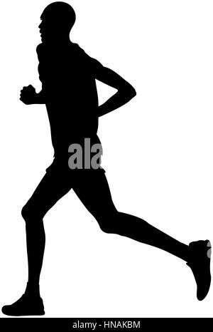 Silhouette nera keniota uomo runner maratona in esecuzione Foto Stock