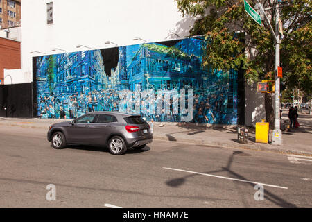 Logan Hick il murale sulla Bowery e Houston angolo che si chiama la storia della mia vita, New York City, Stati Uniti d'America. Foto Stock