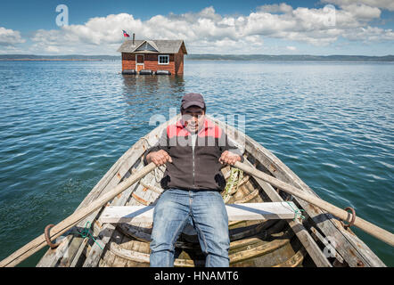 Minga in Chiloé, Cile. Liucura, isola di Lemuy, Arcipelago di Chiloé. Testimonianza della cultura che ancora persiste in alcuni luoghi distanti del Cile. Foto Stock