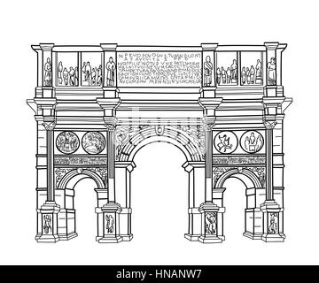 Arch isolato. Roma famoso edificio constantin's Arch. disegno vettoriale. Illustrazione Vettoriale