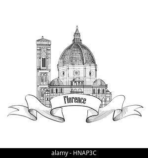 Il simbolo di Firenze. Viaggiare in Italia icona. mano bozzetto. Cattedrale Santa Maria del Fiore Illustrazione Vettoriale