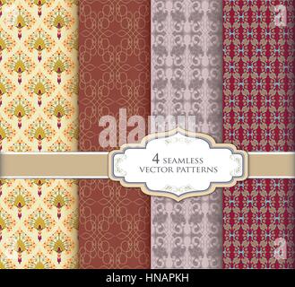 Seamless pattern impostato in stile retrò. vettore astratto textured sfondi per scrapbook. Illustrazione Vettoriale