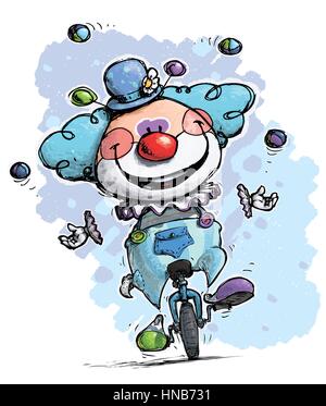 Cartoon-Artistic illustrazione di un clown su Unicle Juggling - Boy colori Illustrazione Vettoriale