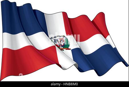 Illustrazione vettoriale di una sventola Bandiera della Repubblica Dominicana. Tutti elementi ben organizzato. Righe, ombreggiature e colori di bandiera su livelli separati per una facile modifica Illustrazione Vettoriale